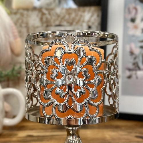 Silver Floral Candle Holder