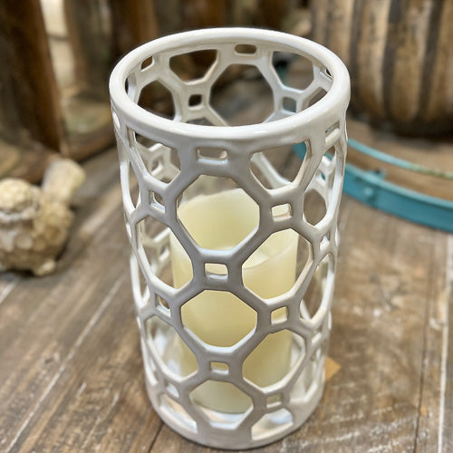 White Geometric Lantern Candle Holder