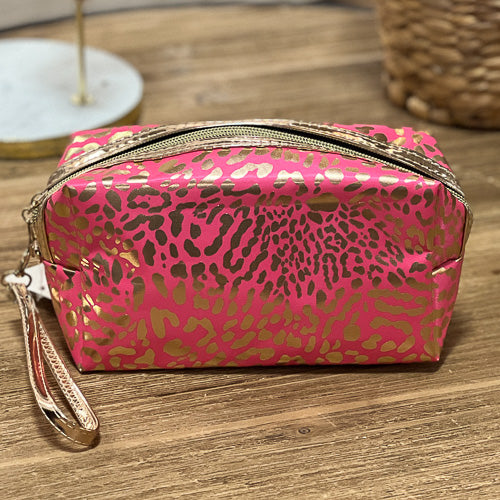 Pink & Gold Leopard Cosmetic Bag