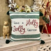 Striped Holly Jolly Throw Pillow