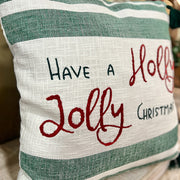 Striped Holly Jolly Throw Pillow