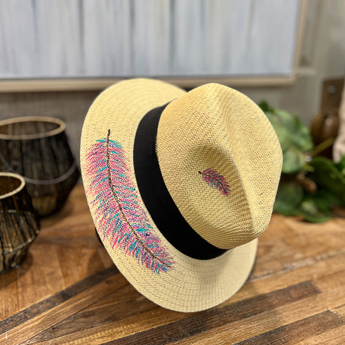 Feather Hand Painted Straw Hat