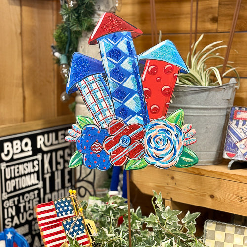 Patriotic Floral Firecracker Yard Stake