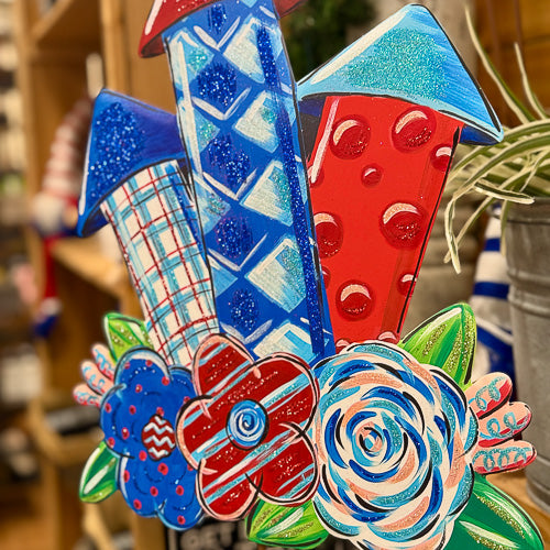 Patriotic Floral Firecracker Yard Stake