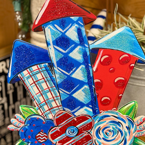 Patriotic Floral Firecracker Yard Stake