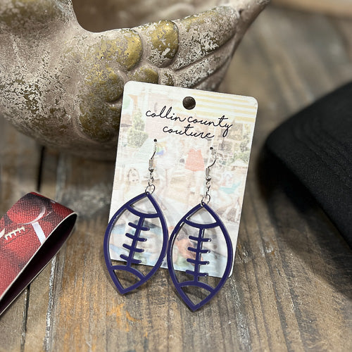 Purple Acrylic Football Earrings