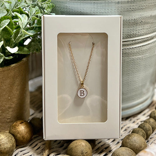 Gold Mother of Pearl Initial Necklace - C ⋆ Amanda Blu and Company