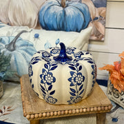 Blue & White Ceramic Pumpkin