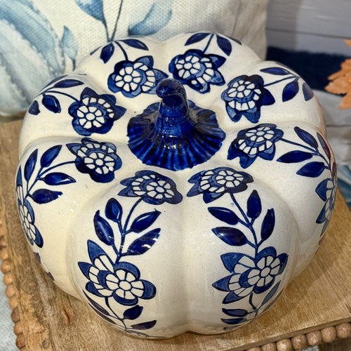Blue & White Ceramic Pumpkin