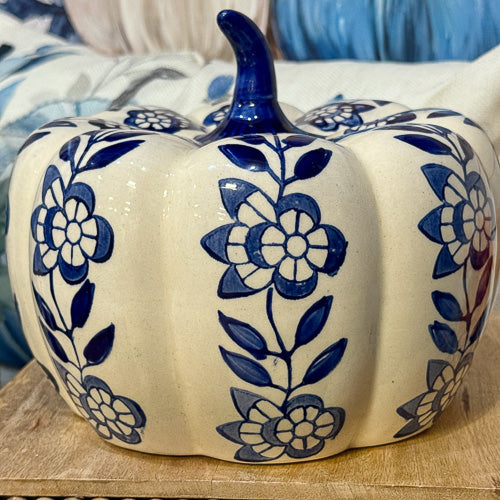 Blue & White Ceramic Pumpkin