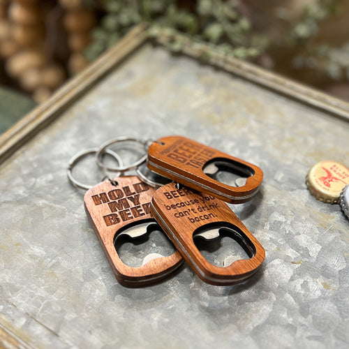 Personalized Beer Can Holder with Wooden Beer Bottle Opener