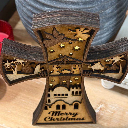 Inlay Wood Christmas Cross