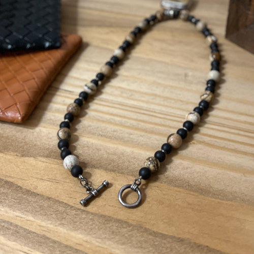 Jasper Pendant Black Beaded Necklace
