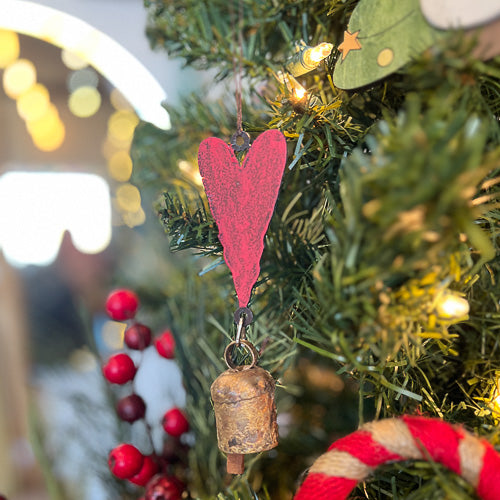 Red Heart With Bell Ornament
