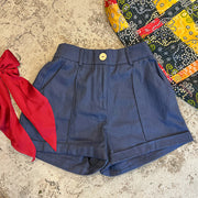 Pintuck Navy Shorts