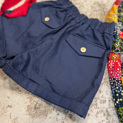 Pintuck Navy Shorts