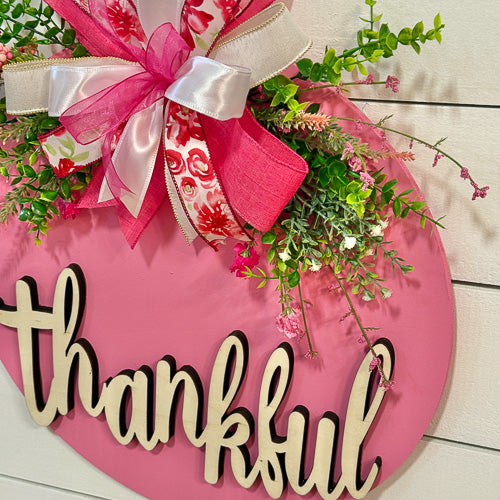 Pink Thankful Door Hanger