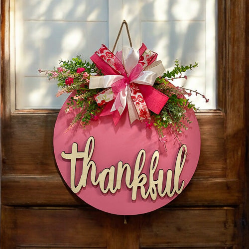 Pink Thankful Door Hanger