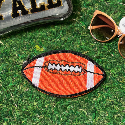 Orange Beaded Football Coin Purse