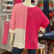 Pink Colorblock Casual Sweater
