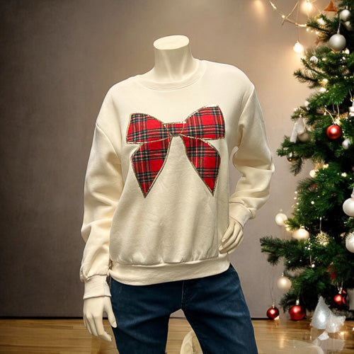 Small Red Plaid Bow Sweatshirt