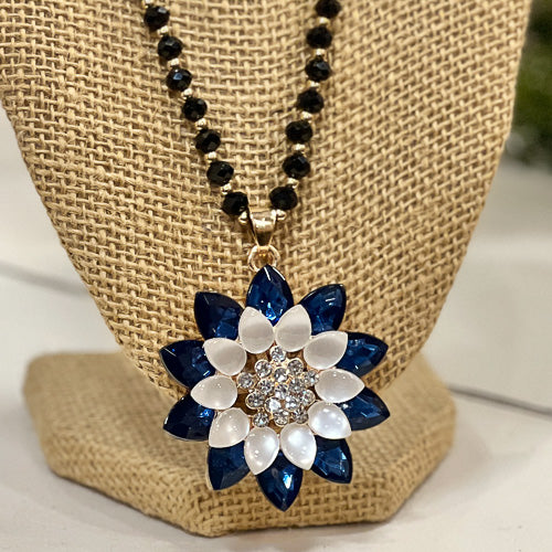 Navy Crystal Flower Necklace