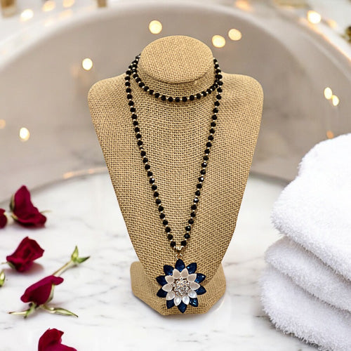 Navy Crystal Flower Necklace