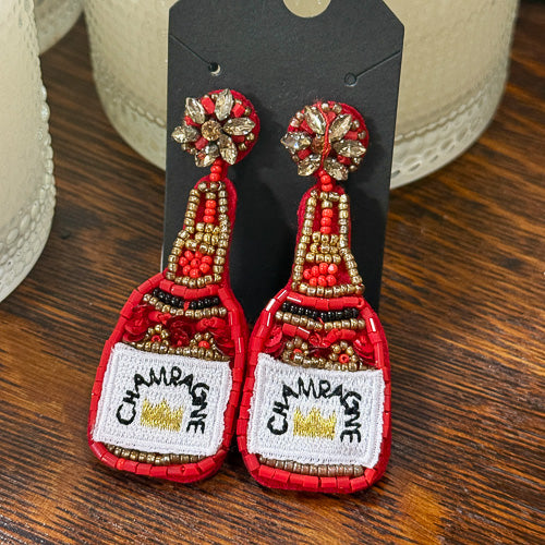 Champagne Bottle Beaded Earrings