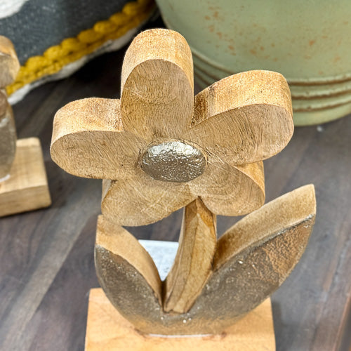 Carved Mango Wood Flower