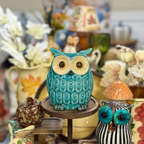 Turquoise Owl Candleholder