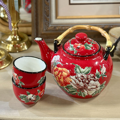 Red Stoneware Tea Set