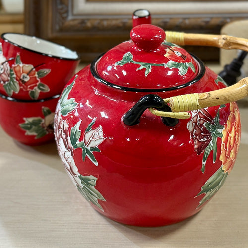 Red Stoneware Tea Set