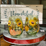 Pumpkin Sunflower Wine Glass