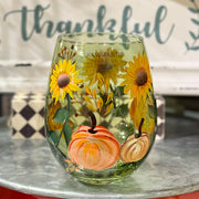 Pumpkin Sunflower Wine Glass