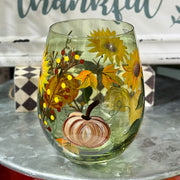 Pumpkin Sunflower Wine Glass