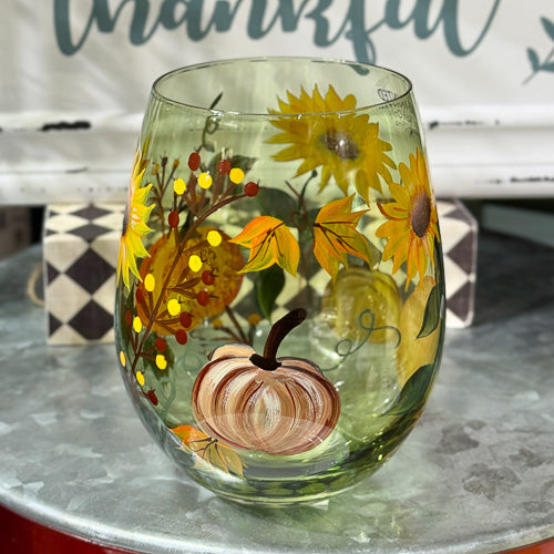 Pumpkin Sunflower Wine Glass