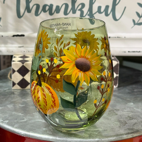 Pumpkin Sunflower Wine Glass