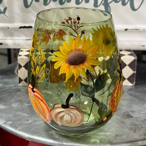 Pumpkin Sunflower Wine Glass