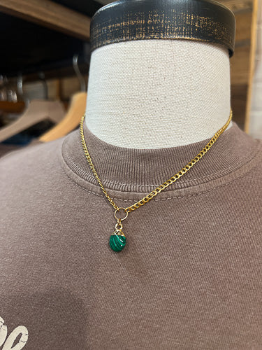 Green & Black Striped Stone Drop Necklace