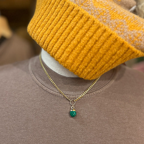 Green & Black Striped Stone Drop Necklace