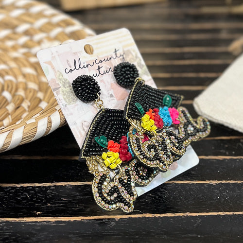 Grad Cap Beaded Earrings