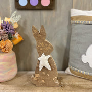 Wood Bunny Silhouette with Burlap Star