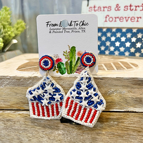 Stars & Stripes Beaded Cupcake Earrings