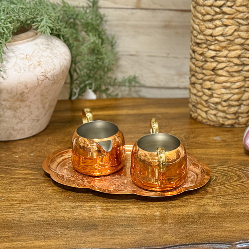 3 Piece Copper Cream & Sugar Set