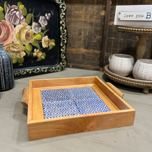 Decorative Wood & Tile Tray