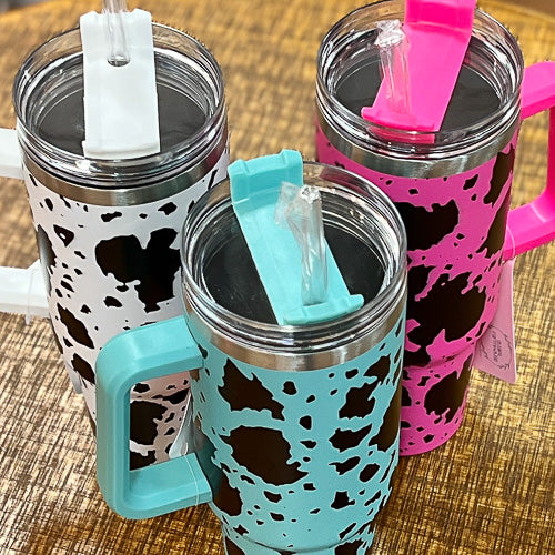 Cow Print Tumbler with Lid and Straw Stainless Steel 20oz Cow Print Skinny Tumbler Insulated Cow Print Cups Water Bottle Coffee Mug Travel Tumbler