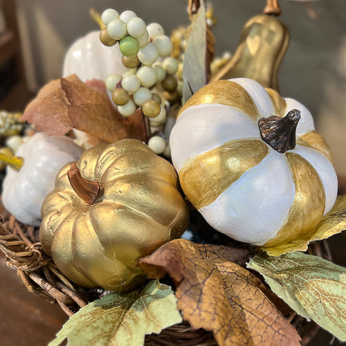 White & Gold Pumpkin Basket