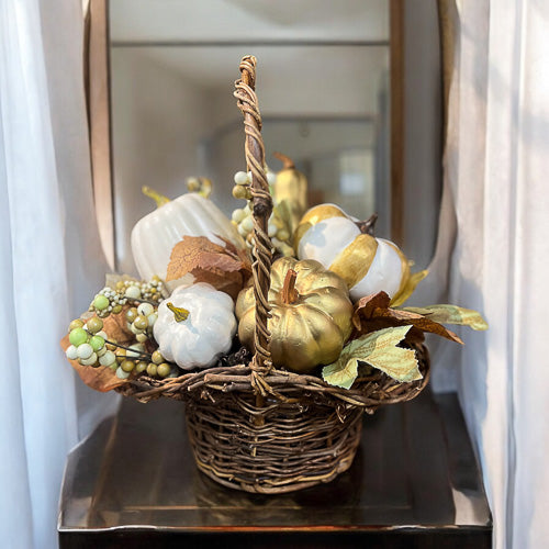 White & Gold Pumpkin Basket