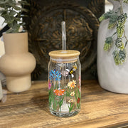 Wildflower Painted Glass Can Cup