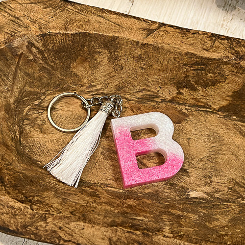 Pink Now Keychain Pom Pom- Long lasting Resin Keychain Letter G